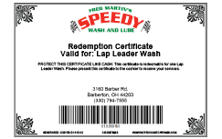 Wash Certificates | Fred Martin&#39;s Speedy Wash and Lube | Barberton, OH