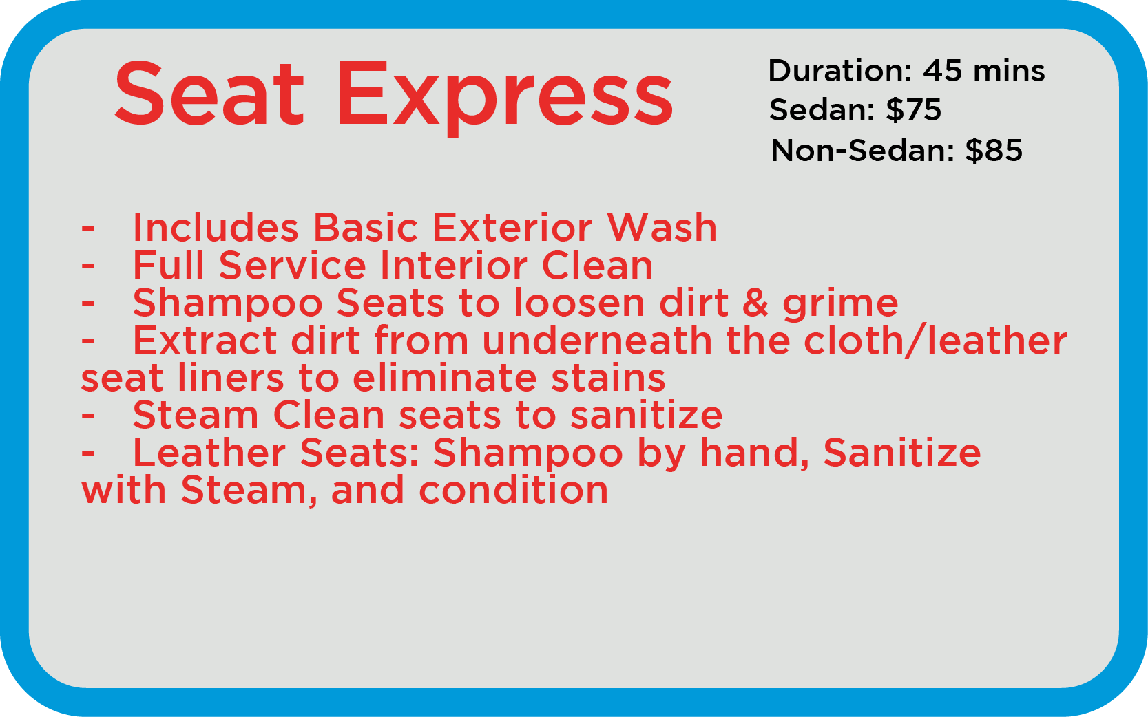 Seats Steam Cleaning - Starting at $49.99